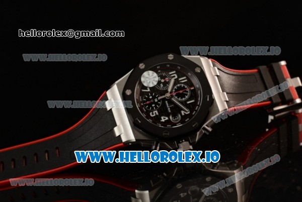 Audemars Piguet Royal Oak Offshore Chronograph Clone AP Calibre 3126 Automatic Steel Case Black Dial With Arabic Numeral Markers Red Rubber Strap - 1:1 Original (JF) - Click Image to Close